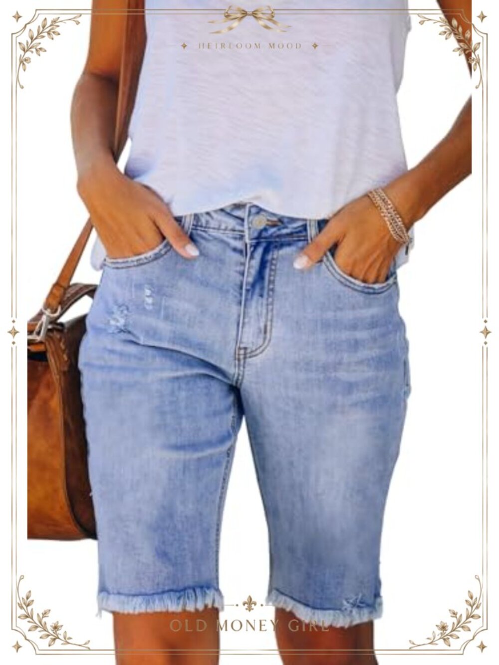 Ripped Distressed Denim Jean Shorts Mid Waist Stretchy Frayed Hem Summer Casual